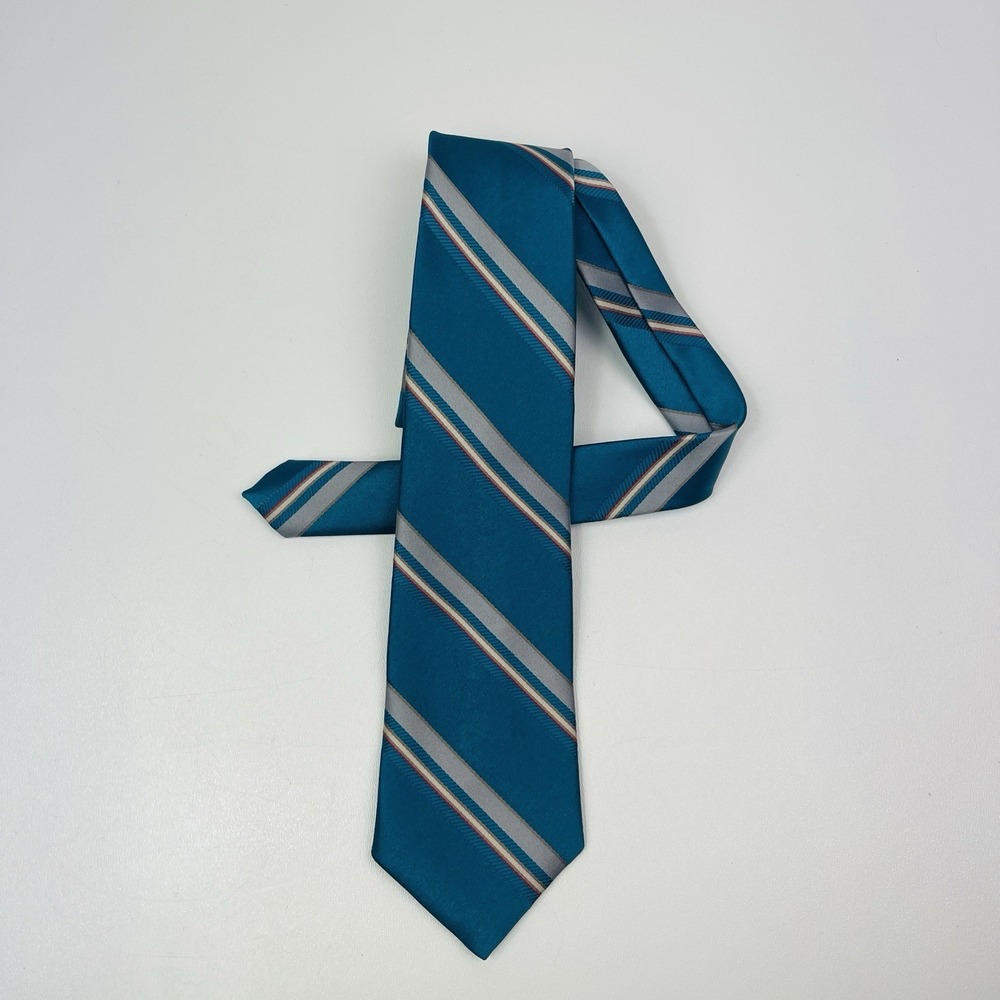 Mens Austin Manor Mens Tie Silver Blue Stripe Color Block Polyester Blend‎
